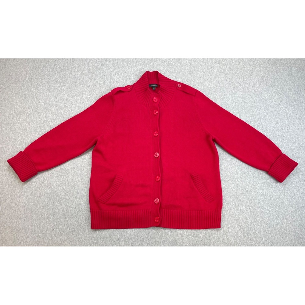 Talbots Sweater Jacket Womens Red 100% Cotton Long Sleeve Mock Neck